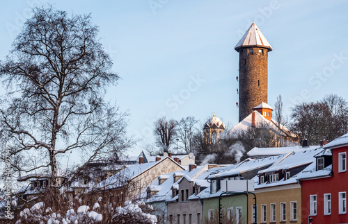 Blick auf die Burg im winterliche Auerbach Vogtland photo