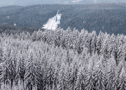 Blick auf die Sprungschanze in Klingenthal im Winter photo