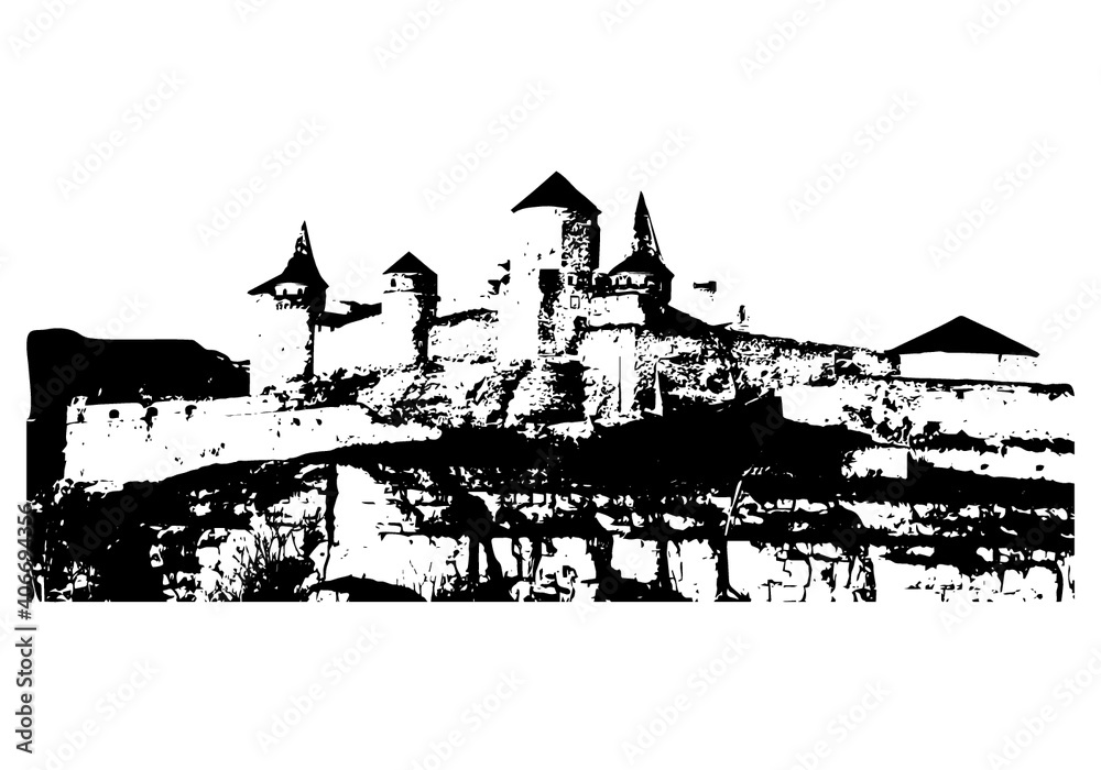 Obraz premium Silhouette of an ancient fortress with stone walls Vector illustration for design