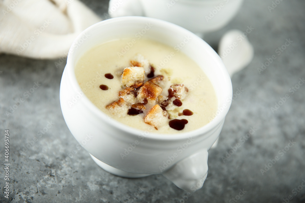 Homemade potato soup with croutons Homemade potato soup with croutons