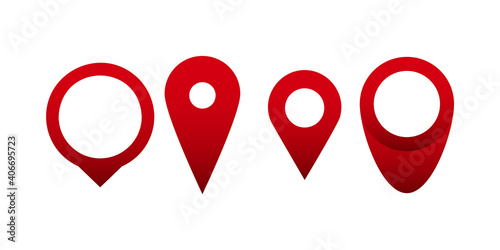 Red pin point icon set. Map location pointer isolated on white background. Vector illustration