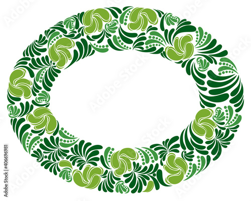 Round shape floral frame made of leaves vector vintage design, decorative blank classic style border, luxury beautiful background, invitation or greeting card with place for text.