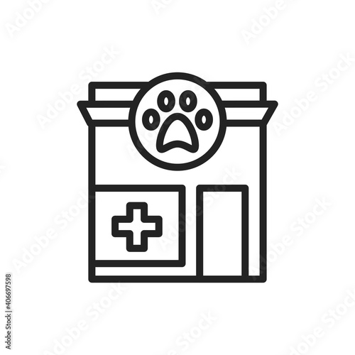Veterinary clinic black line icon. Medical service and treatment animal. Isolated vector element. Outline pictogram for web page, mobile app, promo.