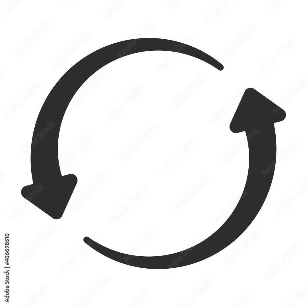 Round rotation arrow icon. Two arrow circle isolated. Recycle symbol. Vector illustration. Round rotation arrow icon. Two arrow circle isolated. Recycle symbol. Vector illustration.