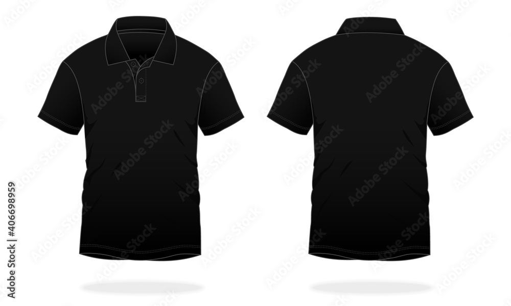 Blank black short sleeve polo shirt template vector.Front and back view ...