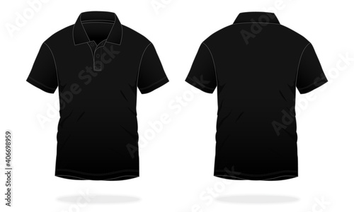 Blank black short sleeve polo shirt template on gray background.Front and back view, vector file