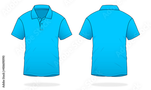 Blank blue short sleeve polo shirt template vector.Front and back view.