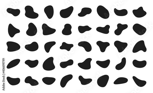 Black abstract blotch shape. Liquid shape elements. Set of modern graphic elements. Fluid dynamical colored forms banner. Gradient abstract liquid shapes. Vector illustration.