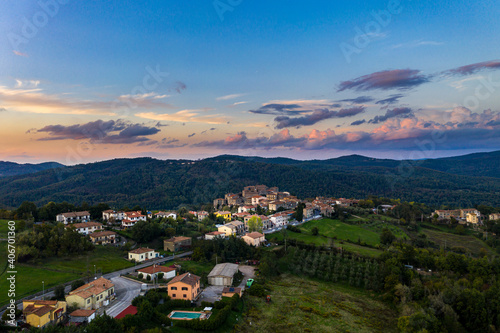 Aerial view, mountain village, Torniella, Piloni, Province of Grosseto, Region of Siena, Tuscany, Italy © David Brown