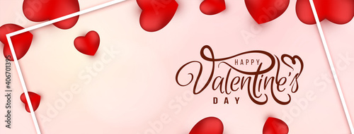 Happy valentine's day banner design with red hearts