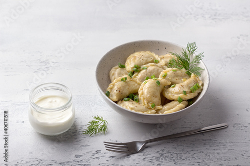 Homemade vegan dumplings, vareniki, pierogi, kreplach stuffed with vegan lentil 
