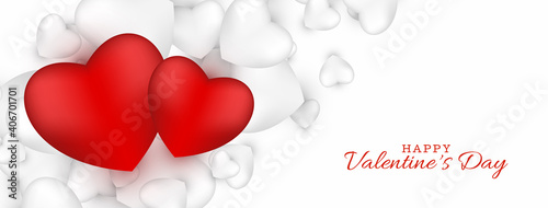 Two red hearts Happy valentine's day banner design