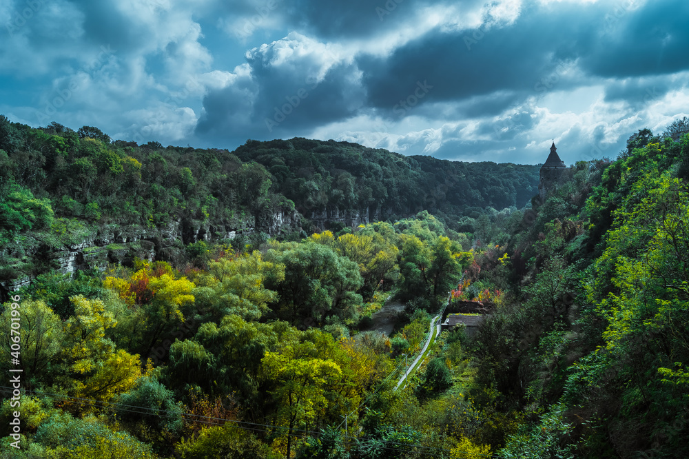 Top view of the Smotrych River Canyon in Kamianets-Podilsky, Ukraine