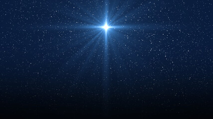 Christmas star of the Nativity of Bethlehem, Nativity of Jesus Christ. Background of the beautiful dark blue starry sky and bright star.