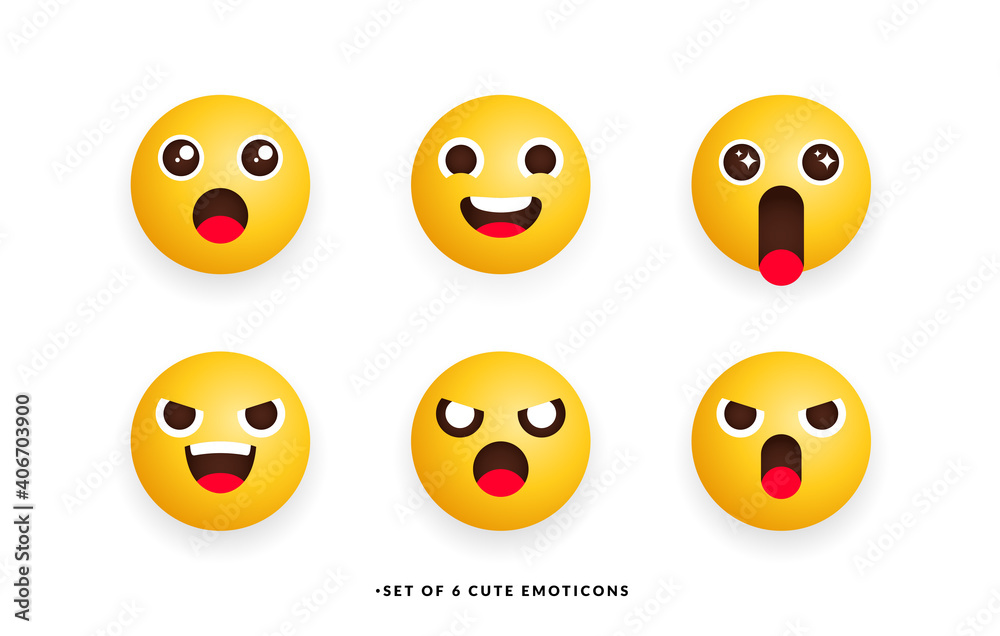 Set of six cute emoticons with different feeling Set of six cute emoticons with different feeling