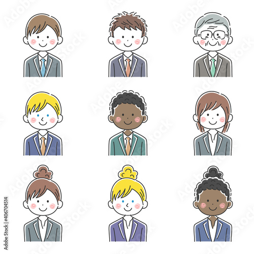 いろんな人種の笑顔のビジネスマンのイラストセット
