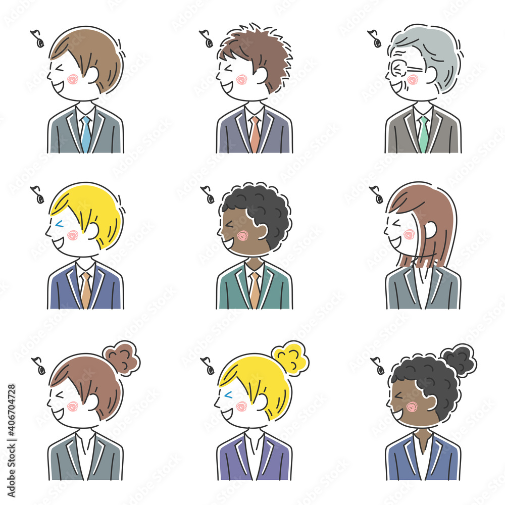 いろんな人種の喜ぶビジネスマンのイラストセット
