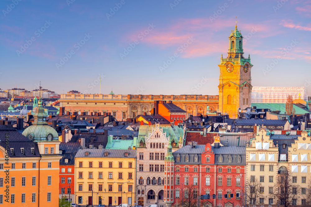 Obraz premium Stockholm old town city skyline, cityscape of Sweden