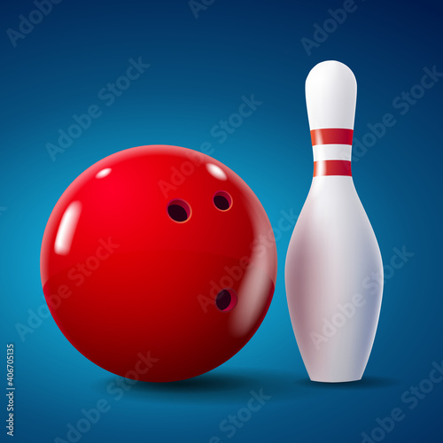 Realistic bowling ball and pin