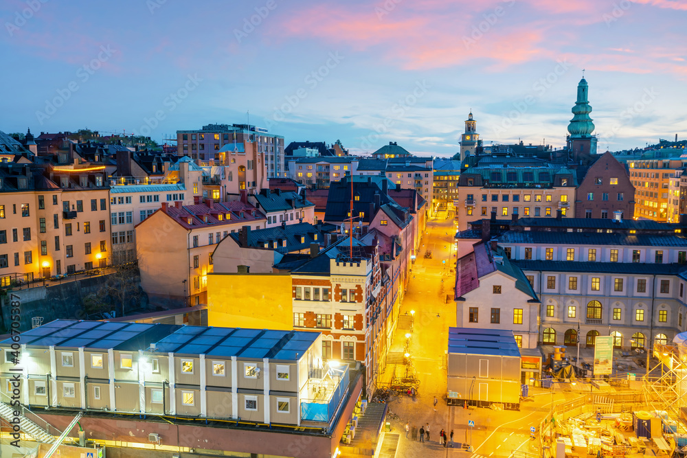 Obraz premium Stockholm old town city skyline, cityscape of Sweden