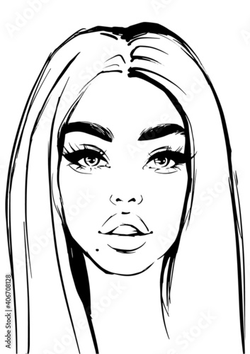 Fashion illustration of attractive woman with beautiful eyes with eyeliner