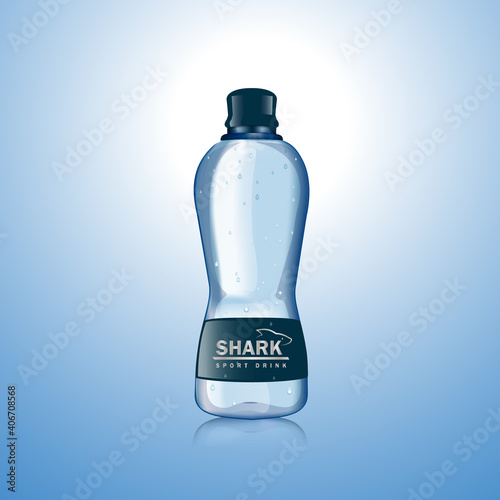 3D plastic water bottle isolated on blue background. Water mockup for drink product, design template and marketing. Useful for magazine and advertisement. Water bottle vector