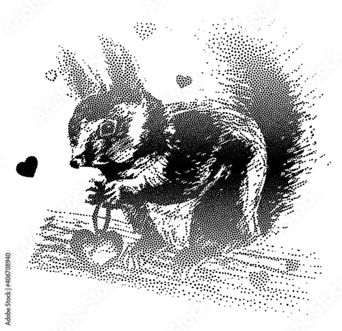 Lovely squirrel. Halftone animal drawing vector illustration of cute motive for kids or girls design. Isolated on white background