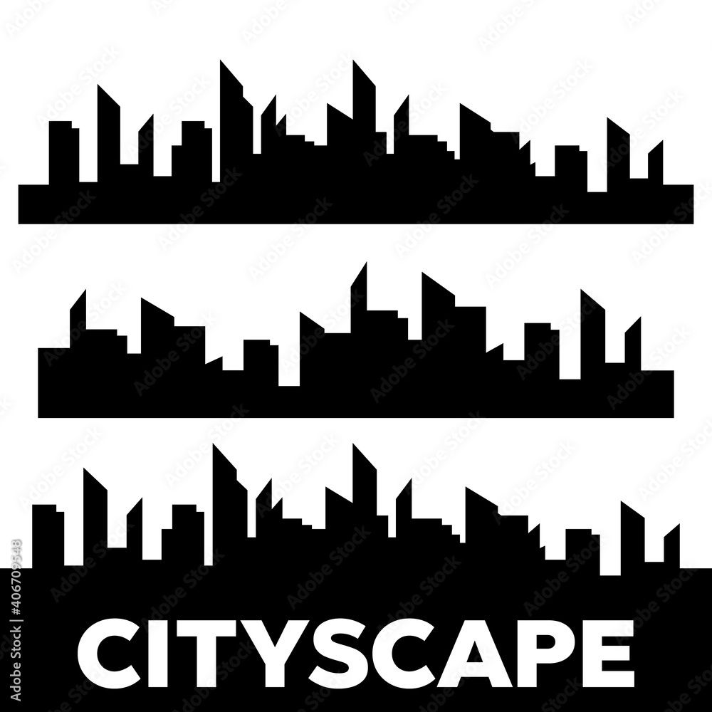 City scene on night timer. City landscape template. Thin line City landscape