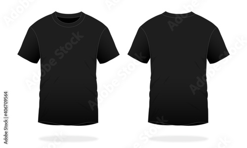 Blank Black Short Sleeve T-Shirt For Template. On White Background.Front and Back View, Vector File