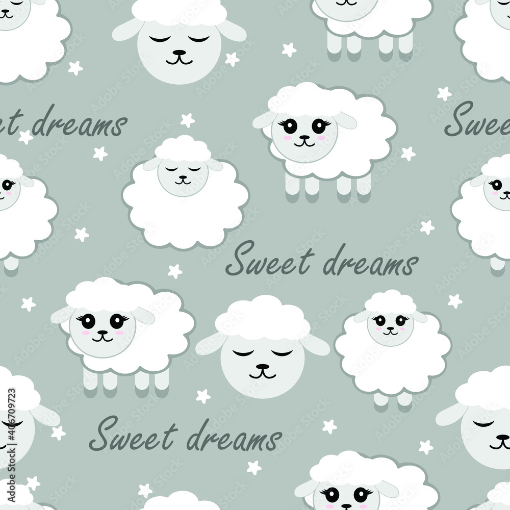 flat vector pattern of Little lamb with clouds. cute pattern with air bras for children's party, textiles and cards flat vector pattern of Little lamb with clouds. cute pattern with air bras for children's party, textiles and cards