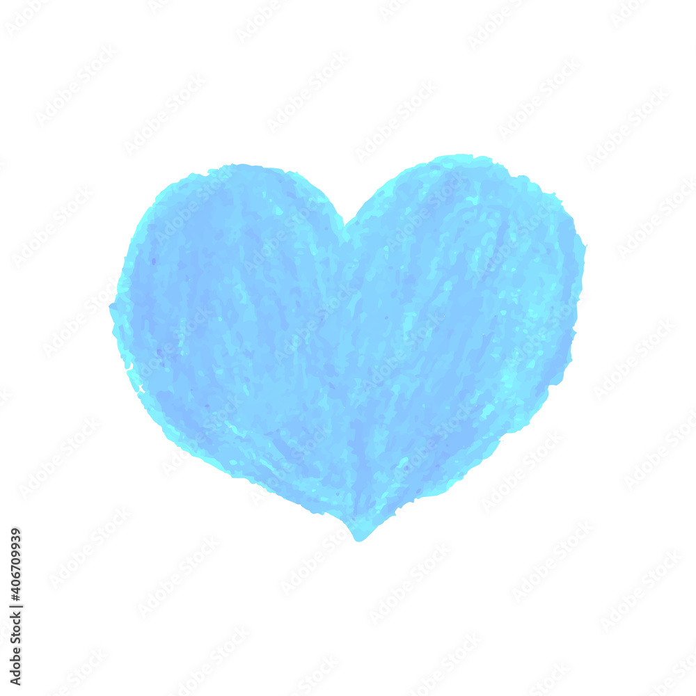 Vector colorful illustration of heart shape drawn with blue colored chalk pastels. Elements for design greeting card, poster, banner, Social Media post, invitation, sale, brochure, other graphic