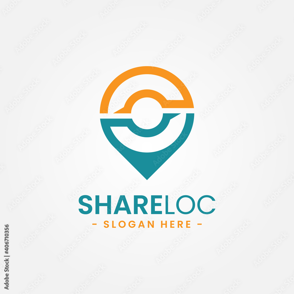 Share location logo design template. Map pointer icon vector. Creative pin share symbol concept. Share location logo design template. Map pointer icon vector. Creative pin share symbol concept.