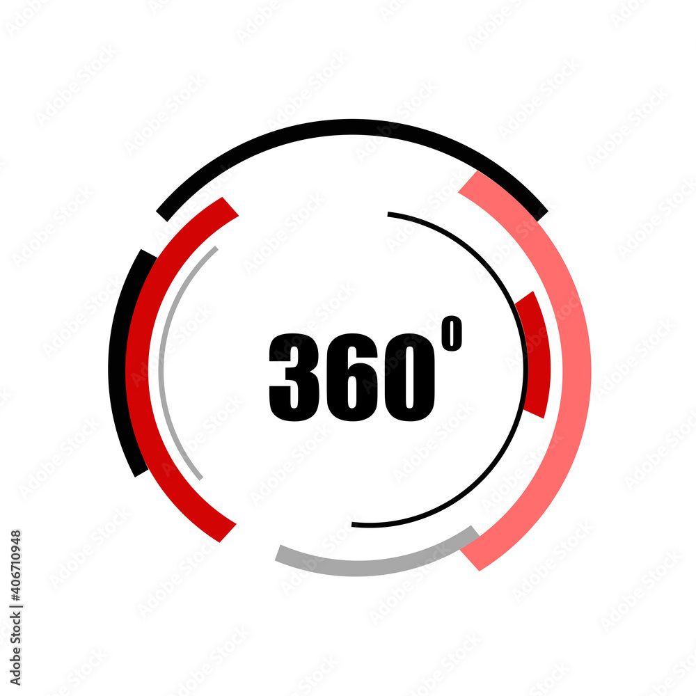 Fototapeta premium 360 degrees icon isolated on white background. 360 degrees logotype design concept with colorful lines. Angle 360 rotate icon
