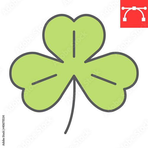 Three leaf clover color line icon, St. Patricks day and holiday, shamrock vector icon, vector graphics, editable stroke filled outline sign, eps 10.