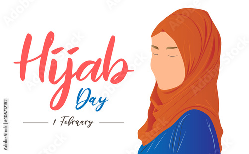World Hijab day vector background design for greeting, social media posting, profile photo design. February 1 international day celebration.
