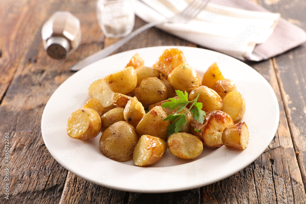 plate with fried potato and herb plate with fried potato and herb