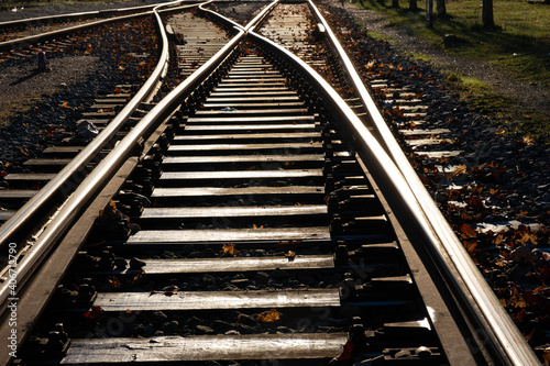the railway line goes into the distance and diverges there