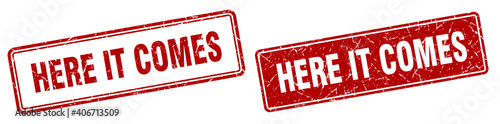 here it comes stamp set. here it comes square grunge sign