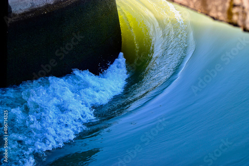 water flows around a place 