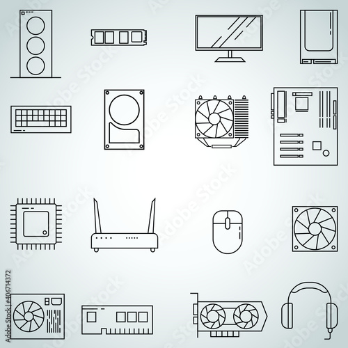 Flat Vector set of Hardware Icons
