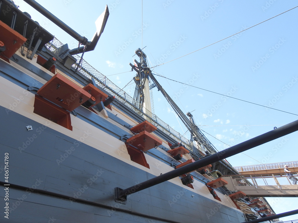 View of the exterior wooden deck of the Victoria ship