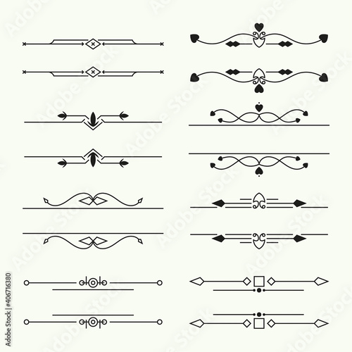 Text frame thin line icons. Vintage design border ornament with heart.. Dividers vector set isolated.