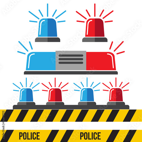 Police flasher, siren vector set. Siren police light icon flat vector