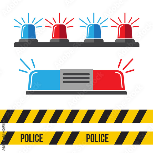 Red and blue flashers Siren vector. Flasher alert icon. Flashing light for Police, ambulance