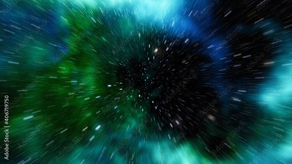 Space warp through colorful stardust in the universe
