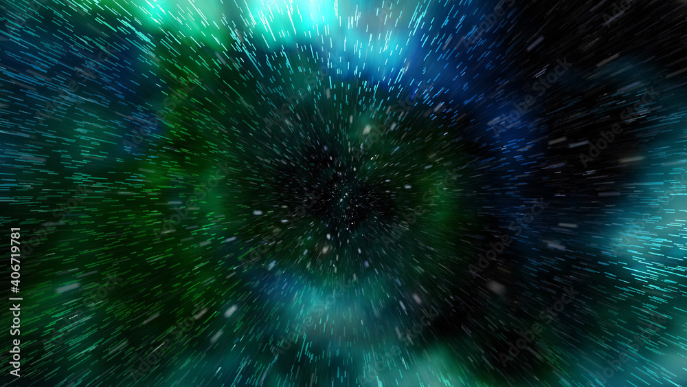 Space warp through colorful stars in the universe