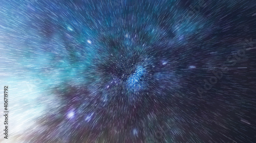 Space warp through colorful stars in the universe