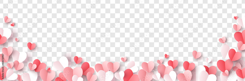 Red, rose pink and white hearts border isolated on transparent ...