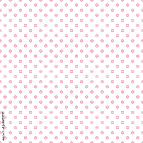 Great for wallpaper. Seamless pattern with pink wheel shapes lined up. White background.