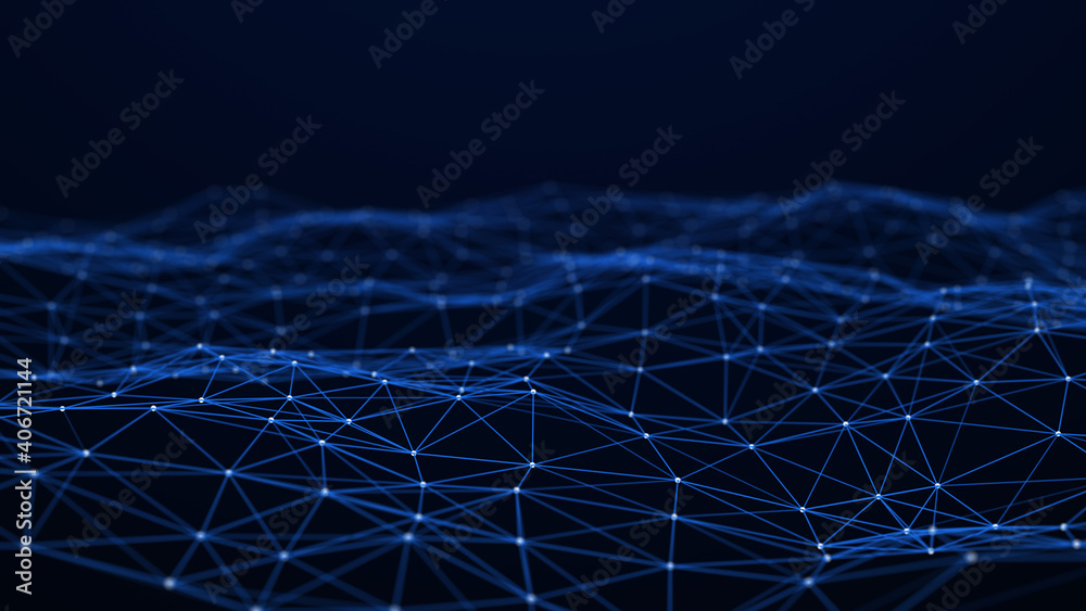 Naklejka premium Network of connected points and lines. Technological background. 3d rendering.